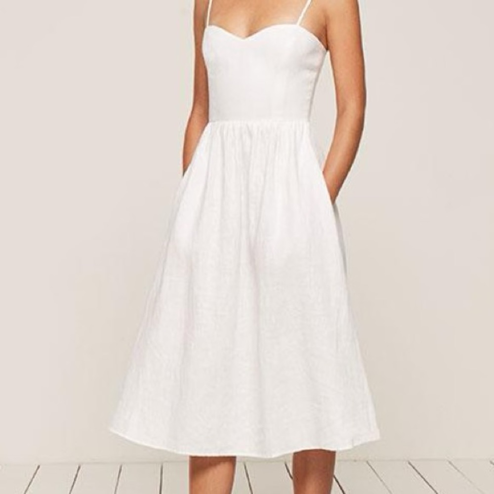White Linen Midi Dress - Reformation Olivia Dress